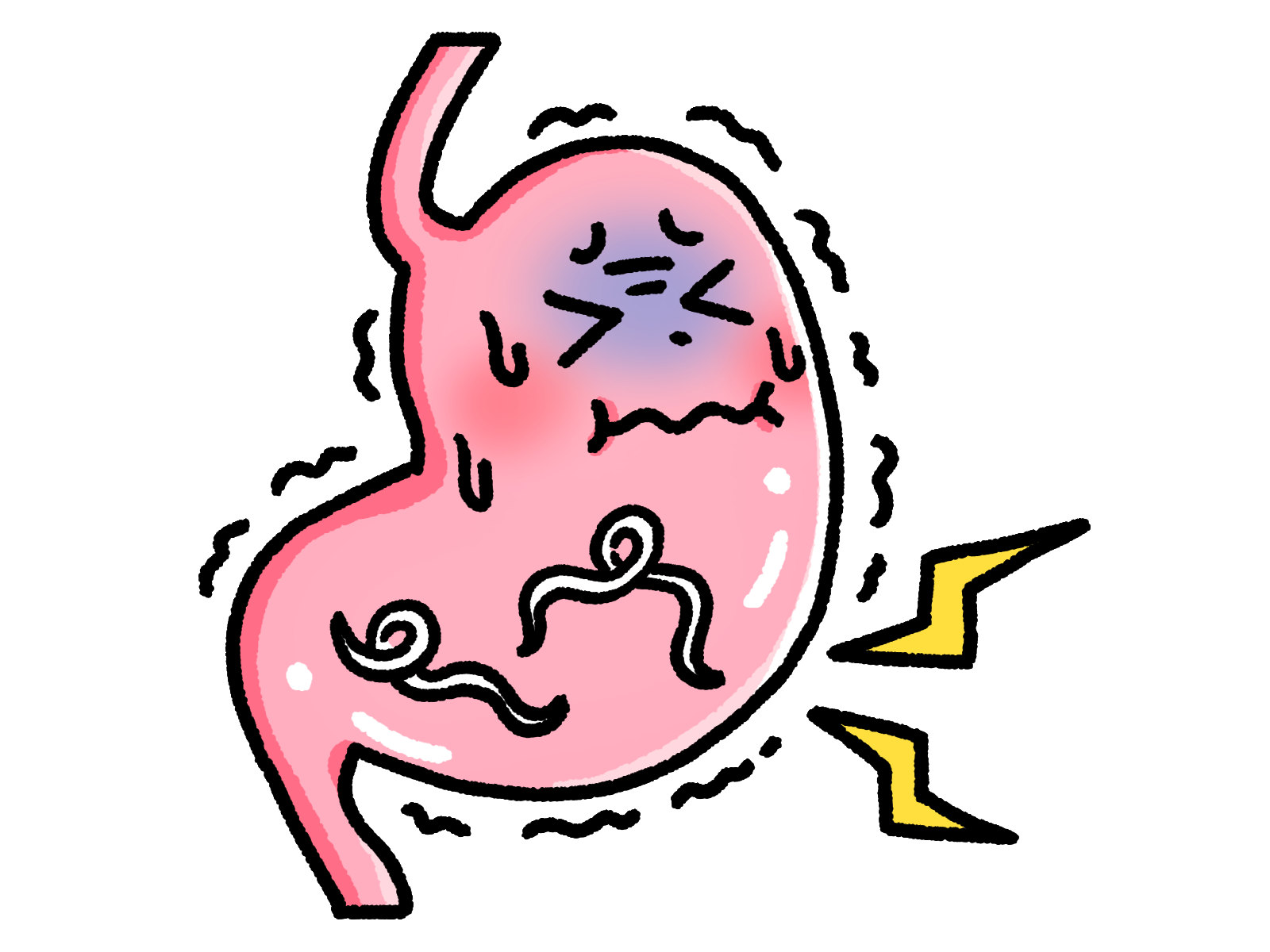 アニサキスにより胃が痛み腹痛を起こしている様子のイラスト